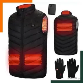 A SAISIR Gilet chauffant 4 zones - 3 modes de chauffe + Gants d'hiver + Batterie légère rechargeable