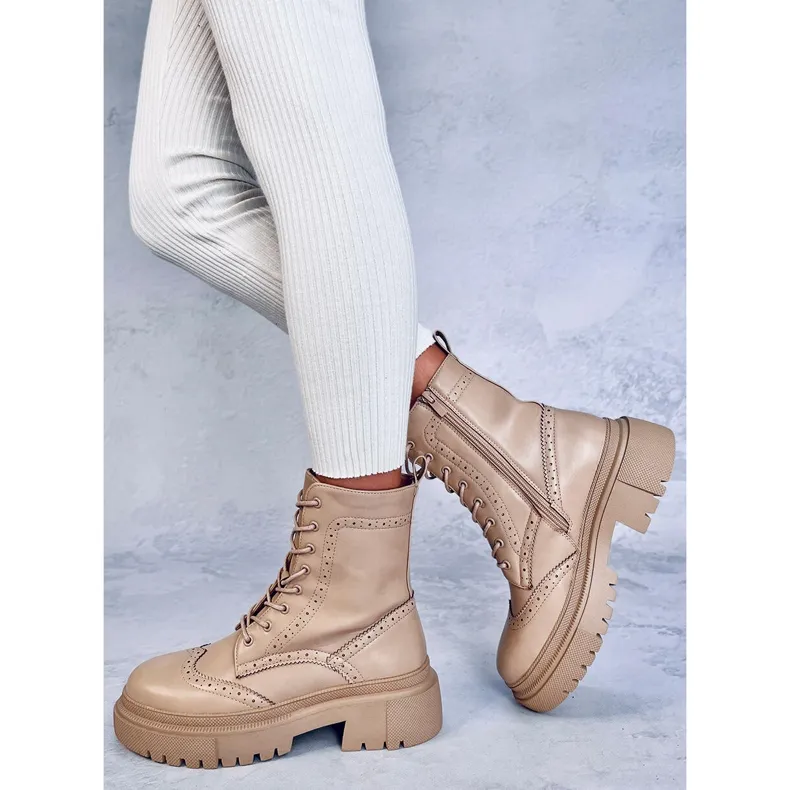 Aubert Bottines à lacets kaki beige