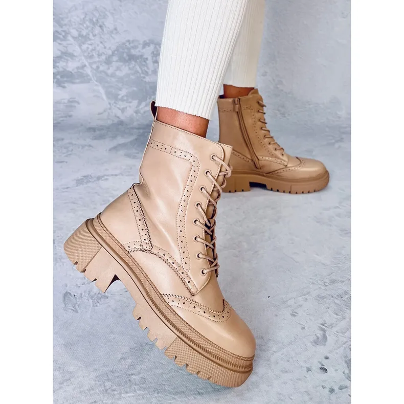 Aubert Bottines à lacets kaki beige