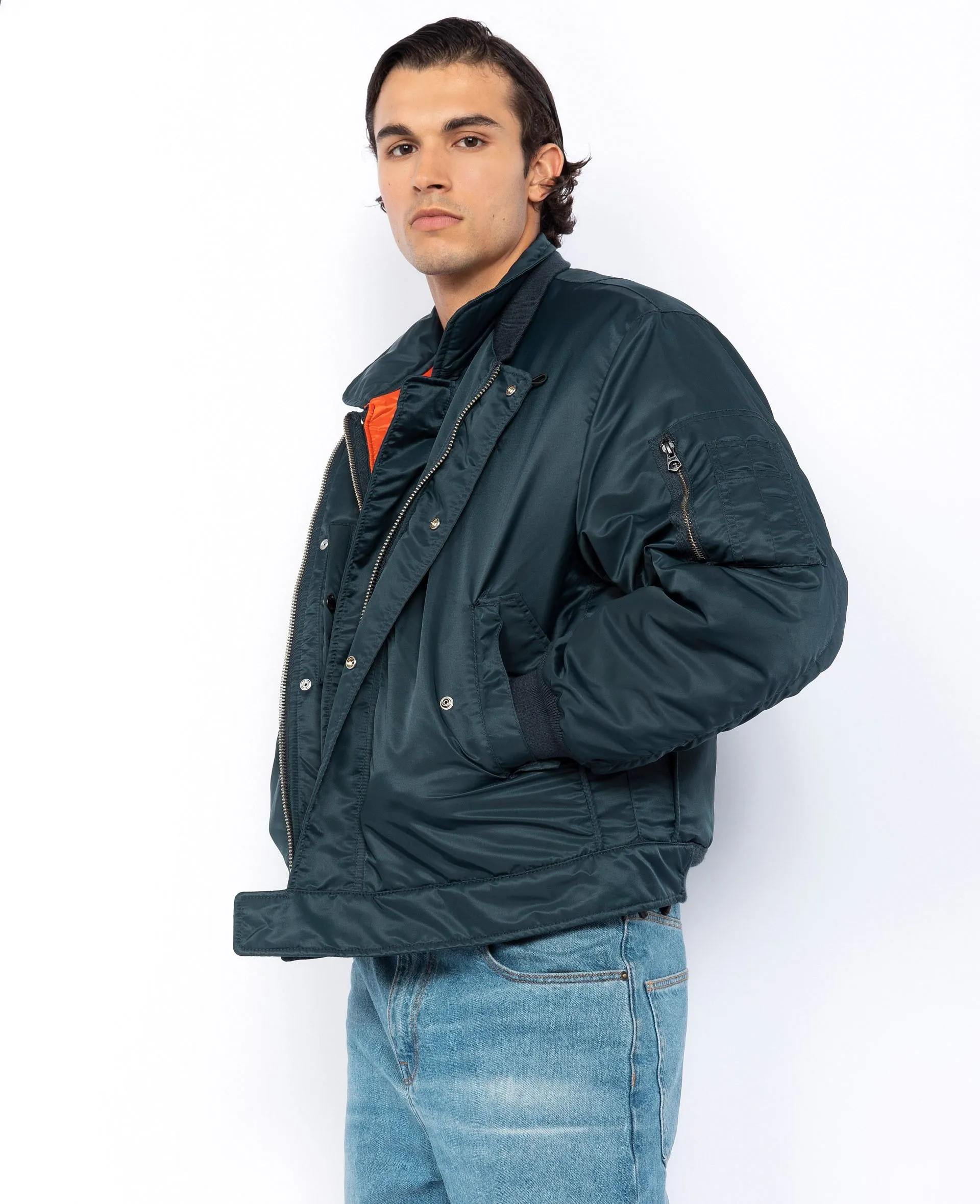 Blouson bomber à plastron amovible en nylon recyclé