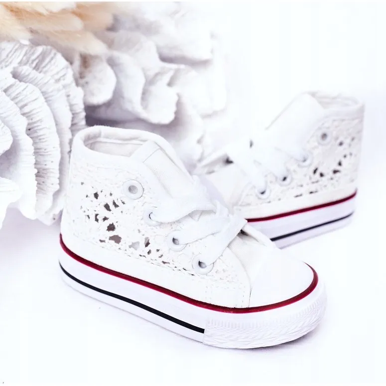 BM Baskets Montantes Enfant Avec Dentelle Blanc Roly-Poly blanche blanche