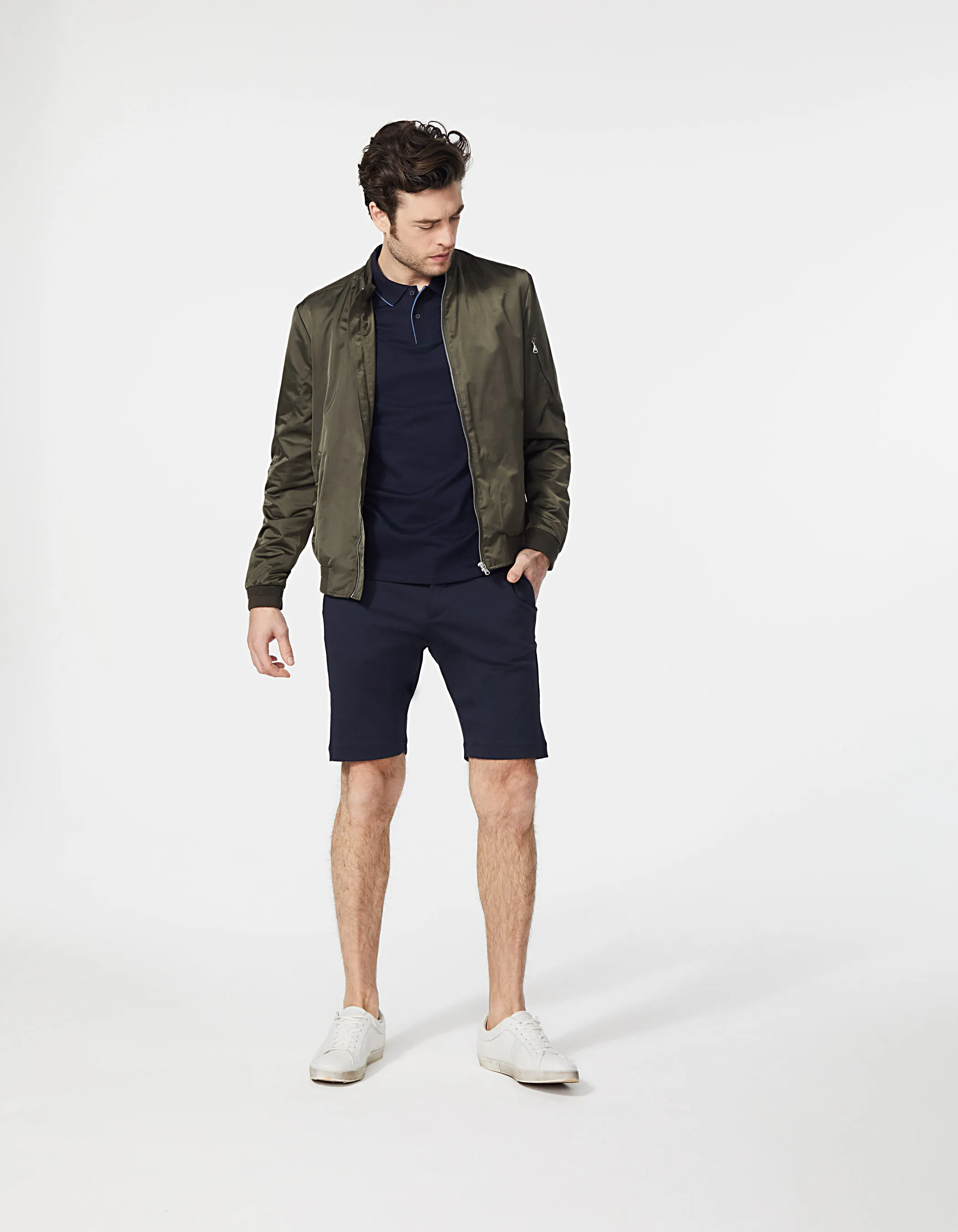 Bomber kaki en nylon satiné Homme