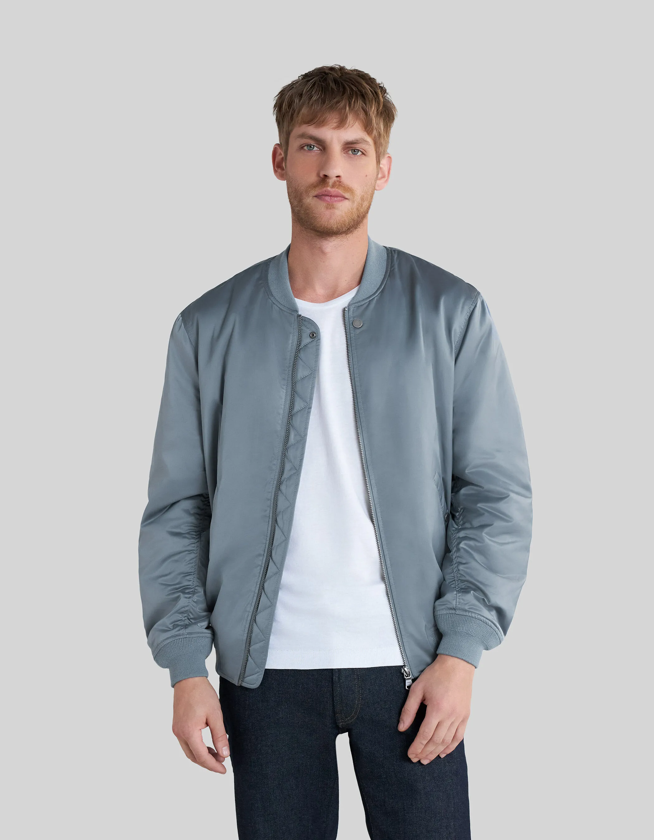 Bomber light blue en nylon satiné Homme