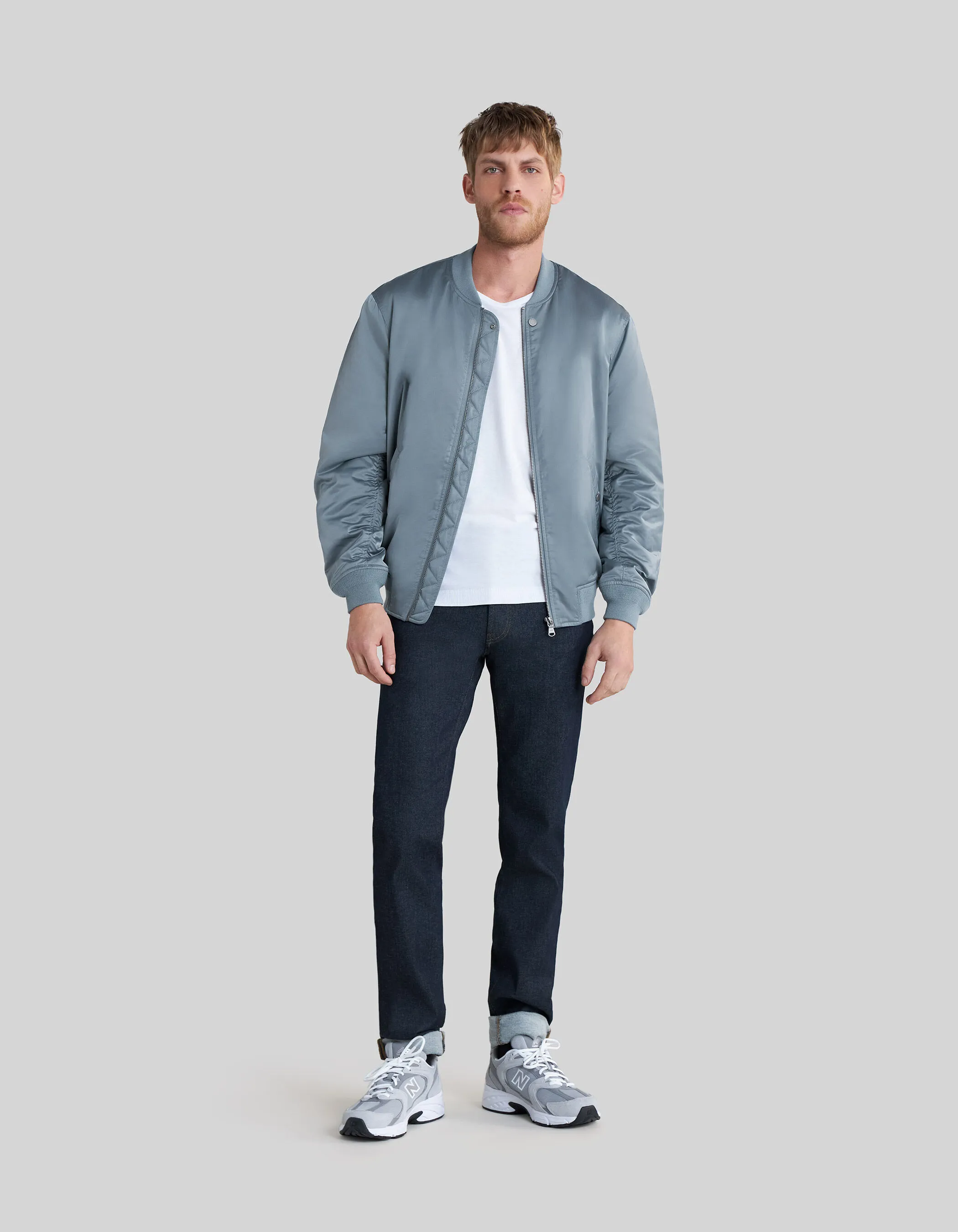 Bomber light blue en nylon satiné Homme