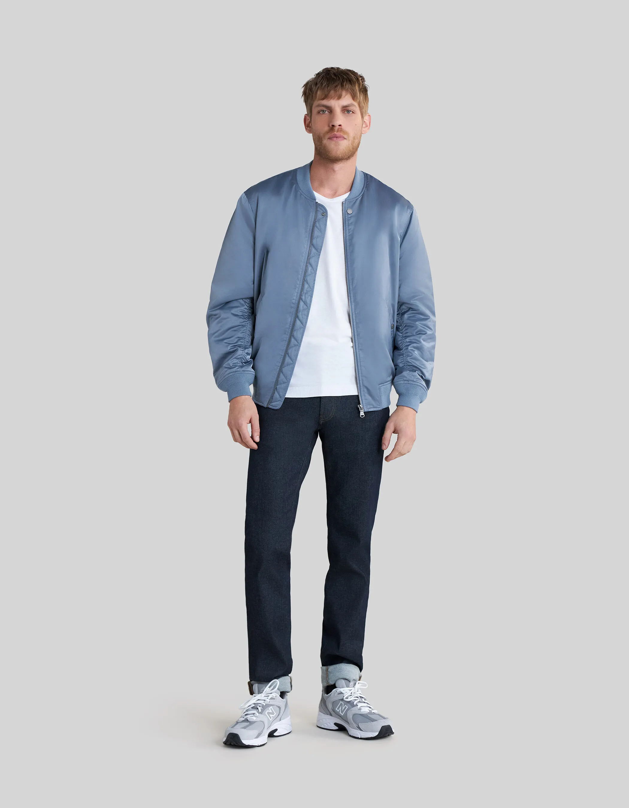 Bomber light blue en nylon satiné Homme