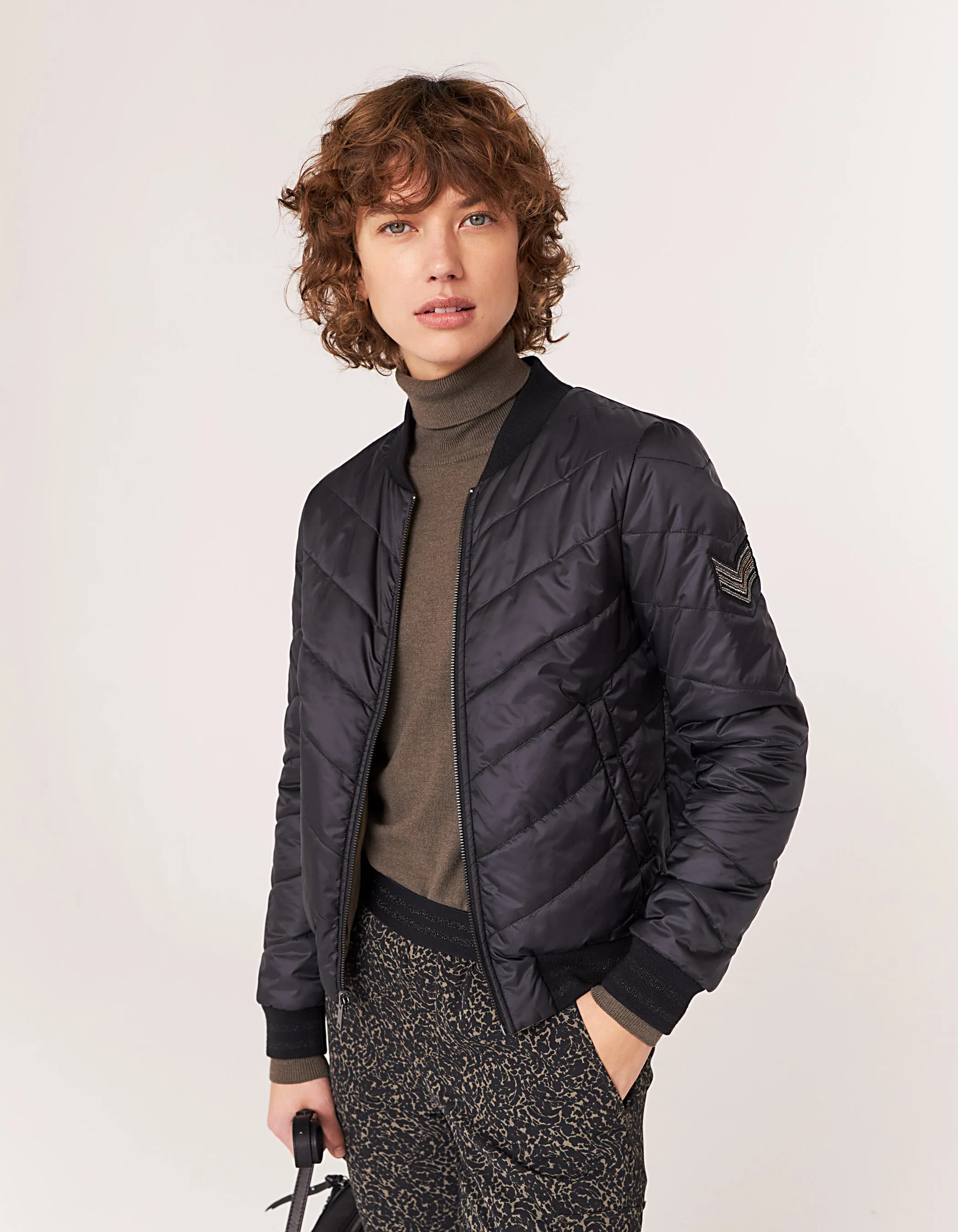 Bombers réversible court en nylon plume satin femme