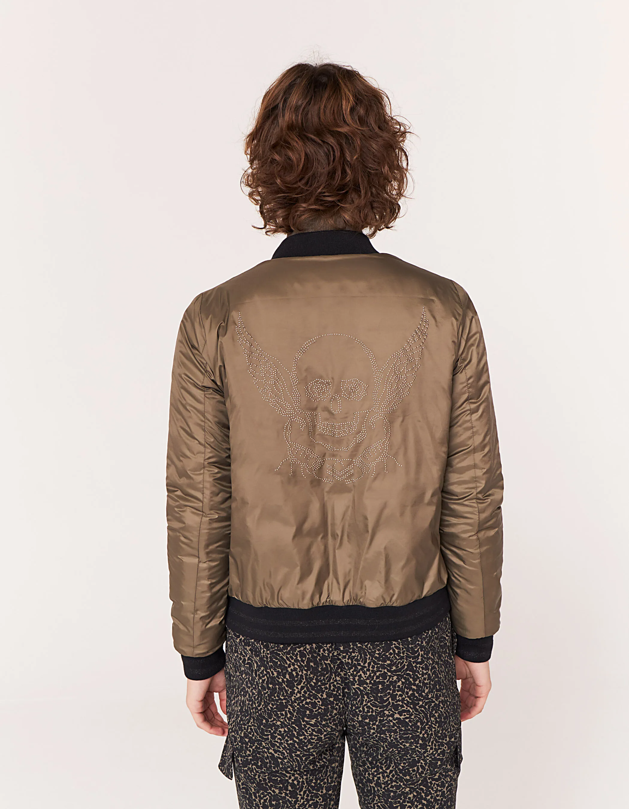 Bombers réversible court en nylon plume satin femme