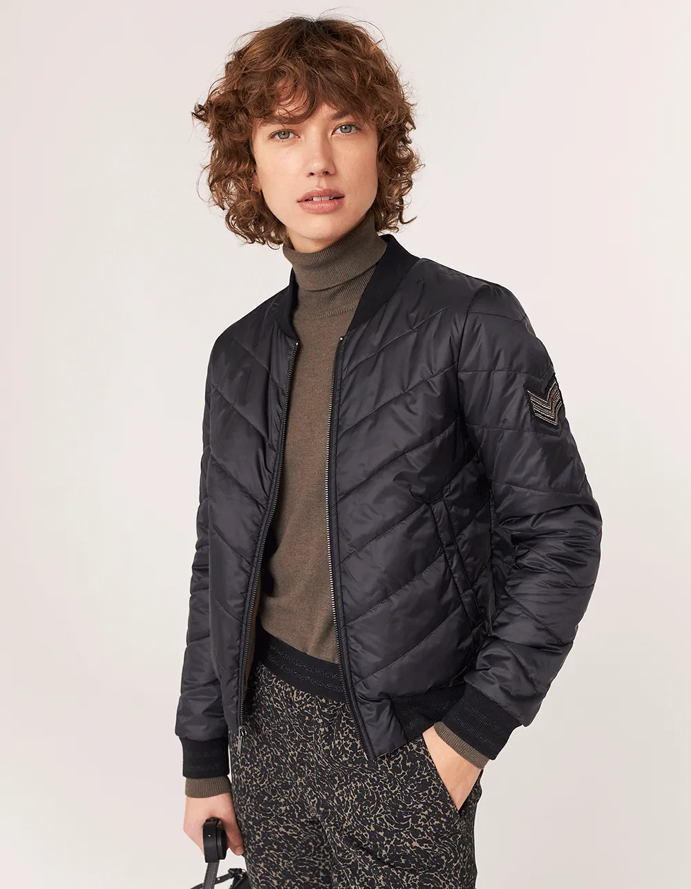 Bombers réversible court en nylon plume satin femme