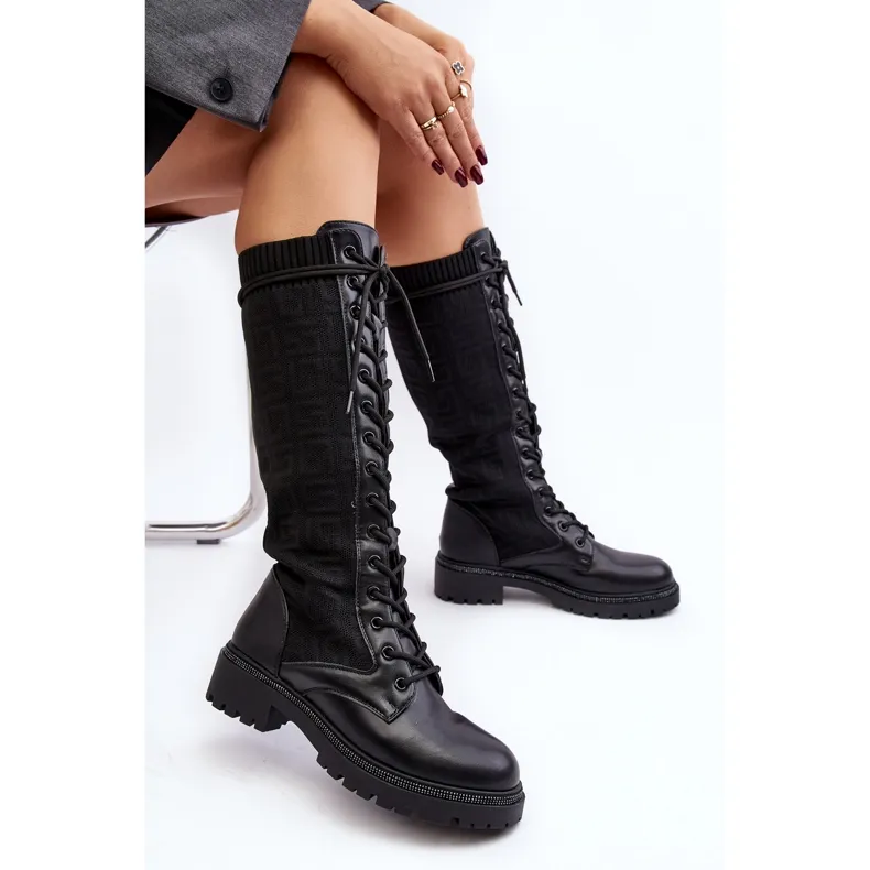 Bottines À Lacets Pour Femmes Avec Tige Élastique Noir Virxinia le noir