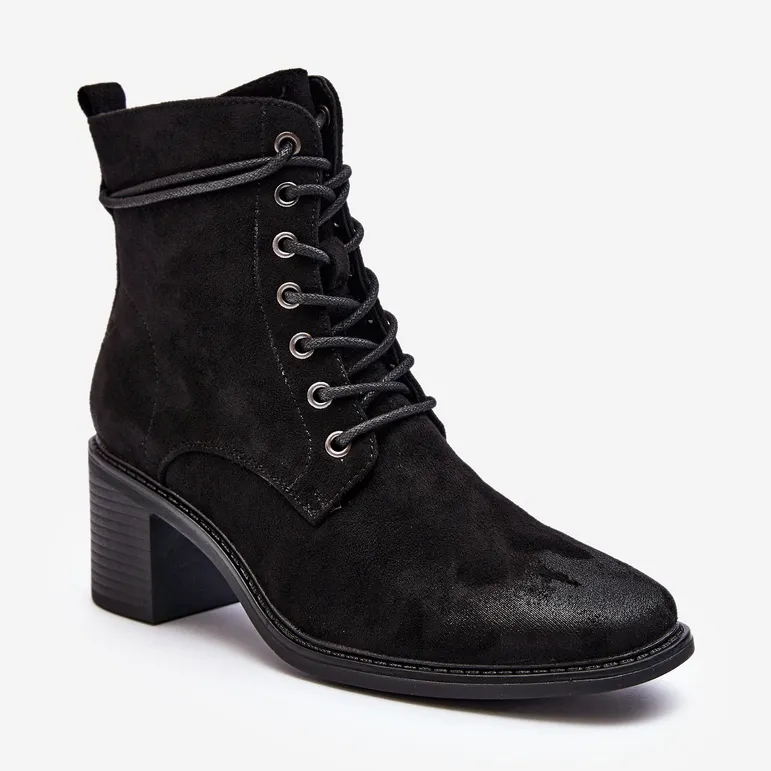 Bottines À Lacets À Talon Bas Pour Femme Noir Serellia le noir