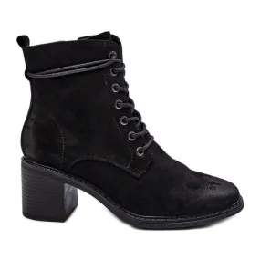 Bottines À Lacets À Talon Bas Pour Femme Noir Serellia le noir