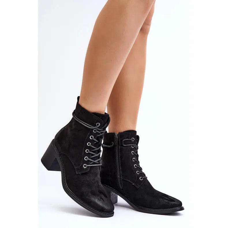 Bottines À Lacets À Talon Bas Pour Femme Noir Serellia le noir