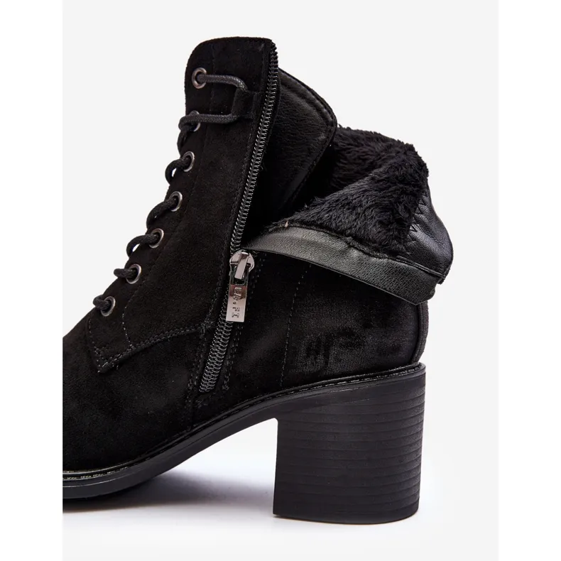 Bottines À Lacets À Talon Bas Pour Femme Noir Serellia le noir