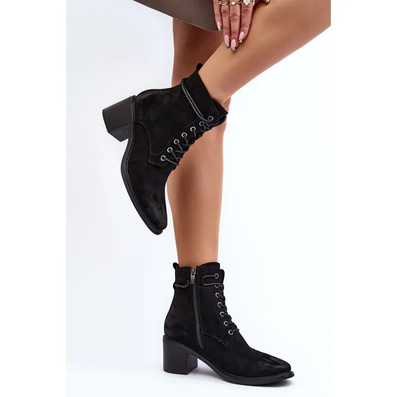 Bottines À Lacets À Talon Bas Pour Femme Noir Serellia le noir