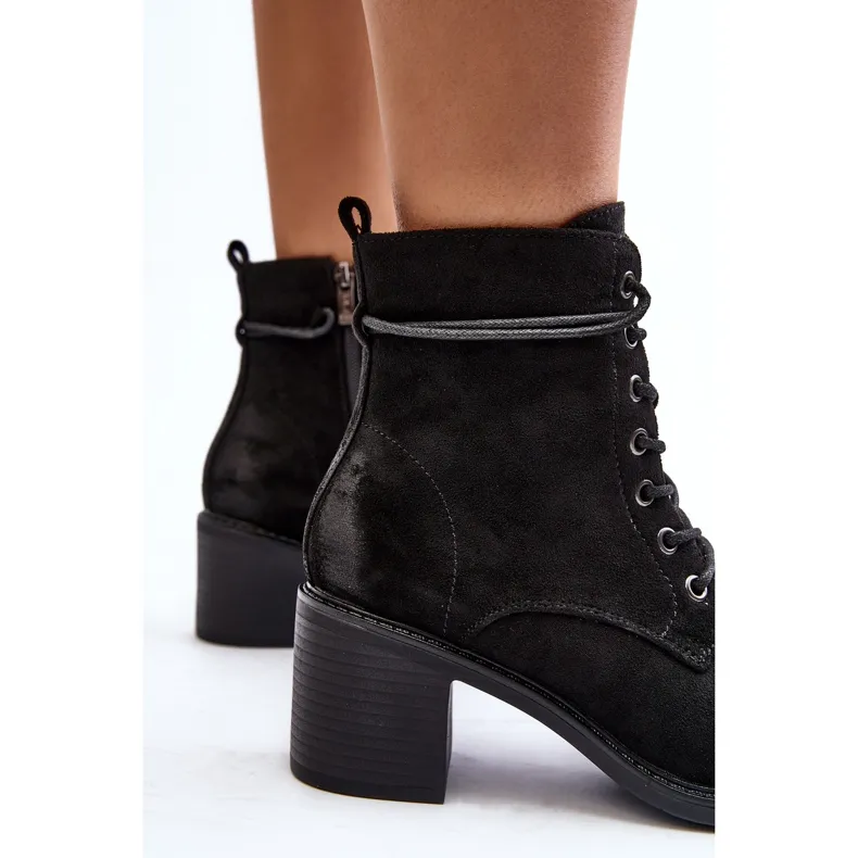 Bottines À Lacets À Talon Bas Pour Femme Noir Serellia le noir