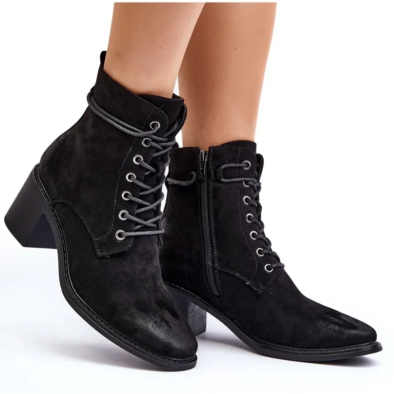 Bottines À Lacets À Talon Bas Pour Femme Noir Serellia le noir