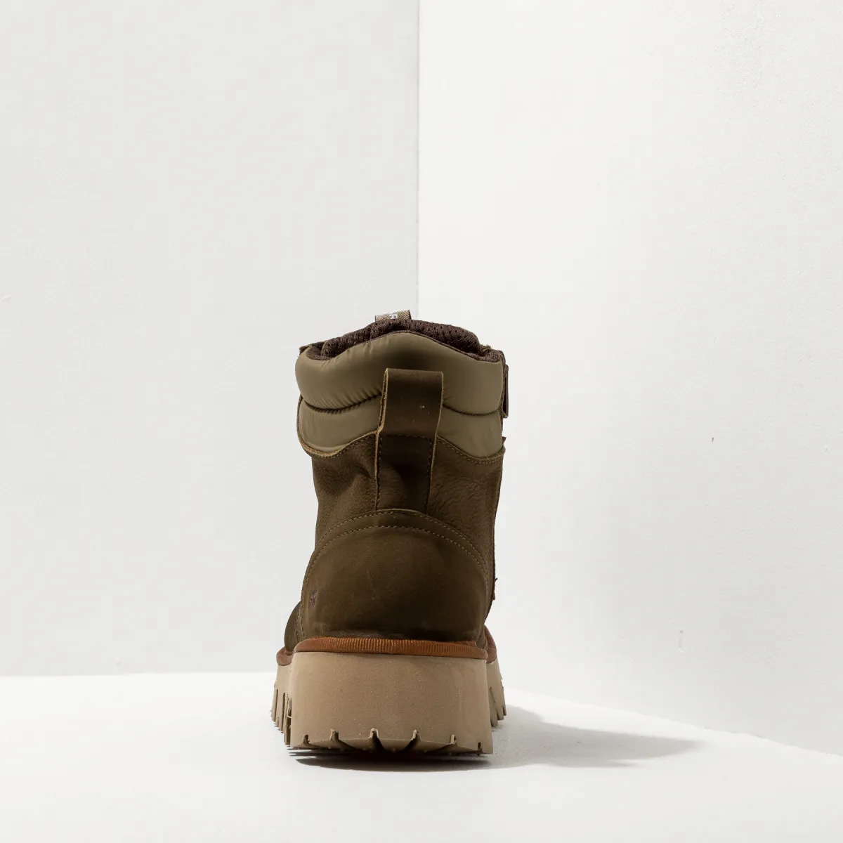 Bottines à lacets en nubuck à semelles crantées - Kaki