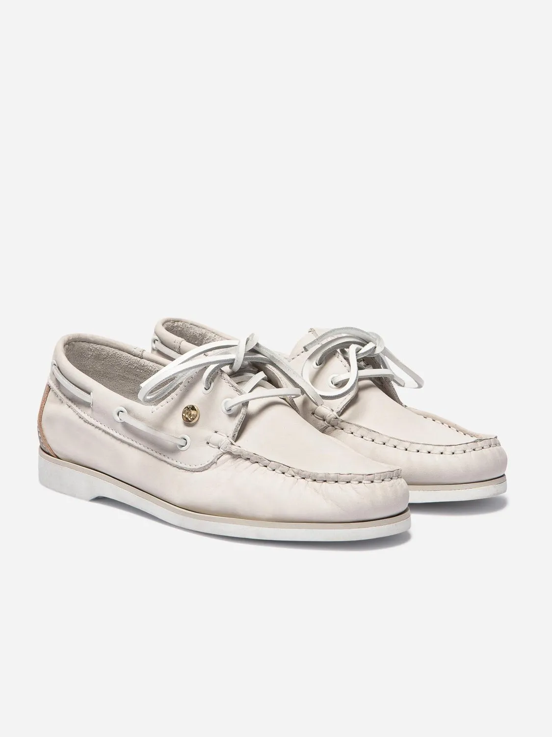 Chaussures Bateau Femme Cuir Blanc tbs