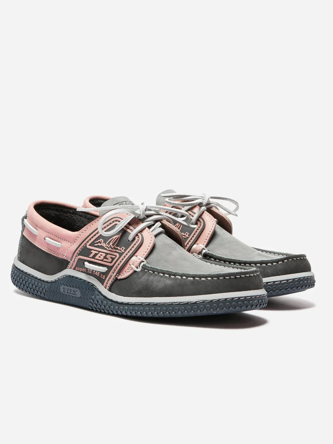 Chaussures Bateau Homme Cuir Nubuck Marine et Rose tbs