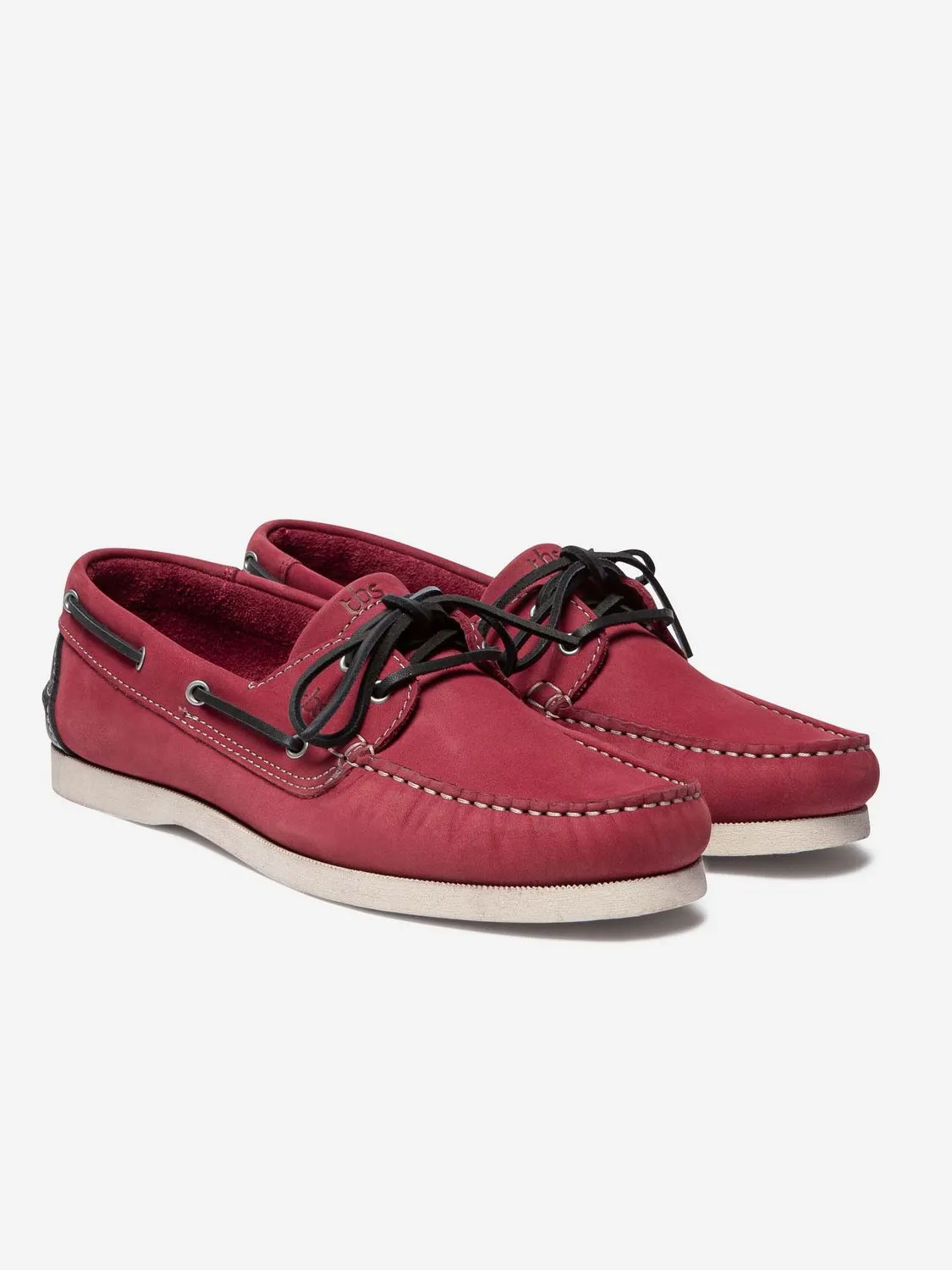 Chaussures Bateau Homme Semelle Grip Cuir Rouge tbs