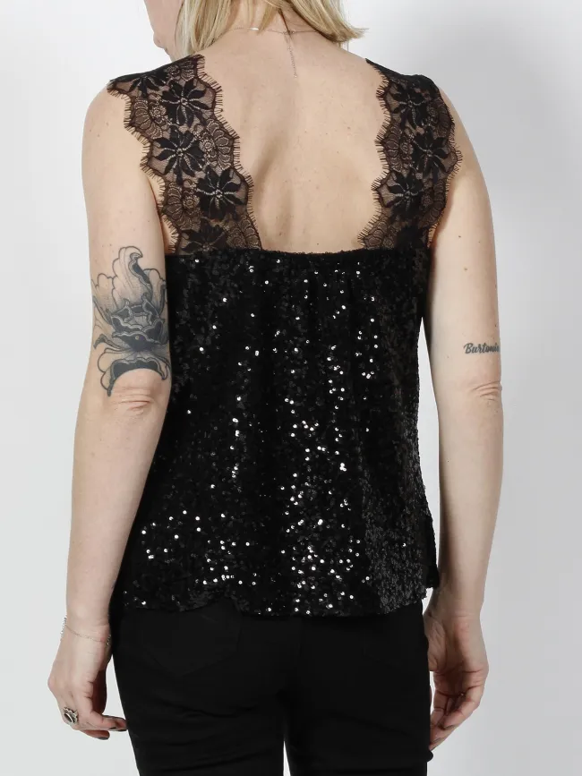 Débardeur à sequins orma dentelle noir femme - Morgan | wimod