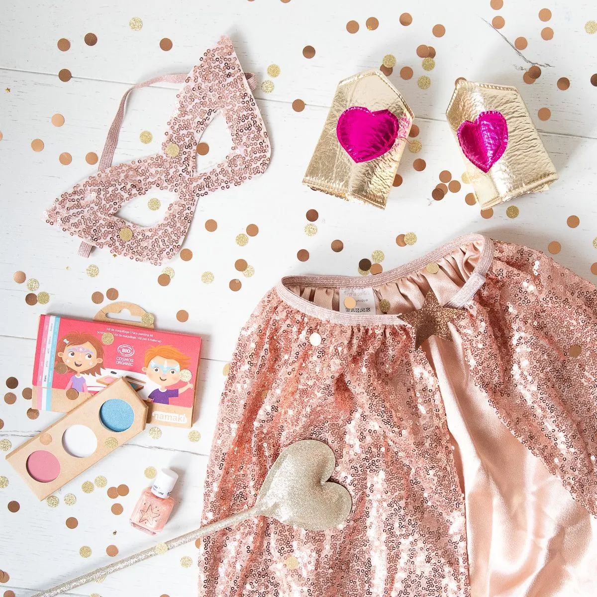 Déguisement cape et masque à sequins rose cuivre Surprise Partie ! - Le petit Souk