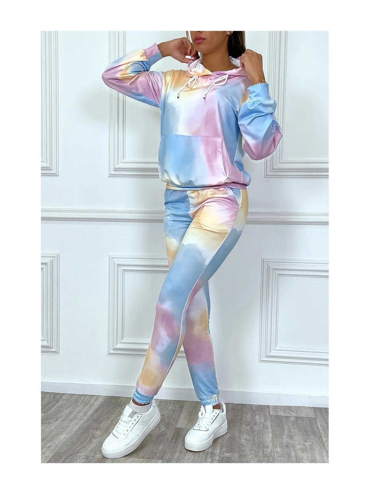 Ensemble sweat et pantalon jogging tie and dye bleu