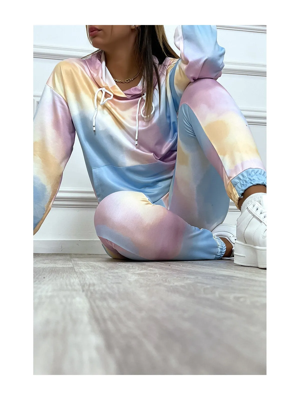 Ensemble sweat et pantalon jogging tie and dye bleu