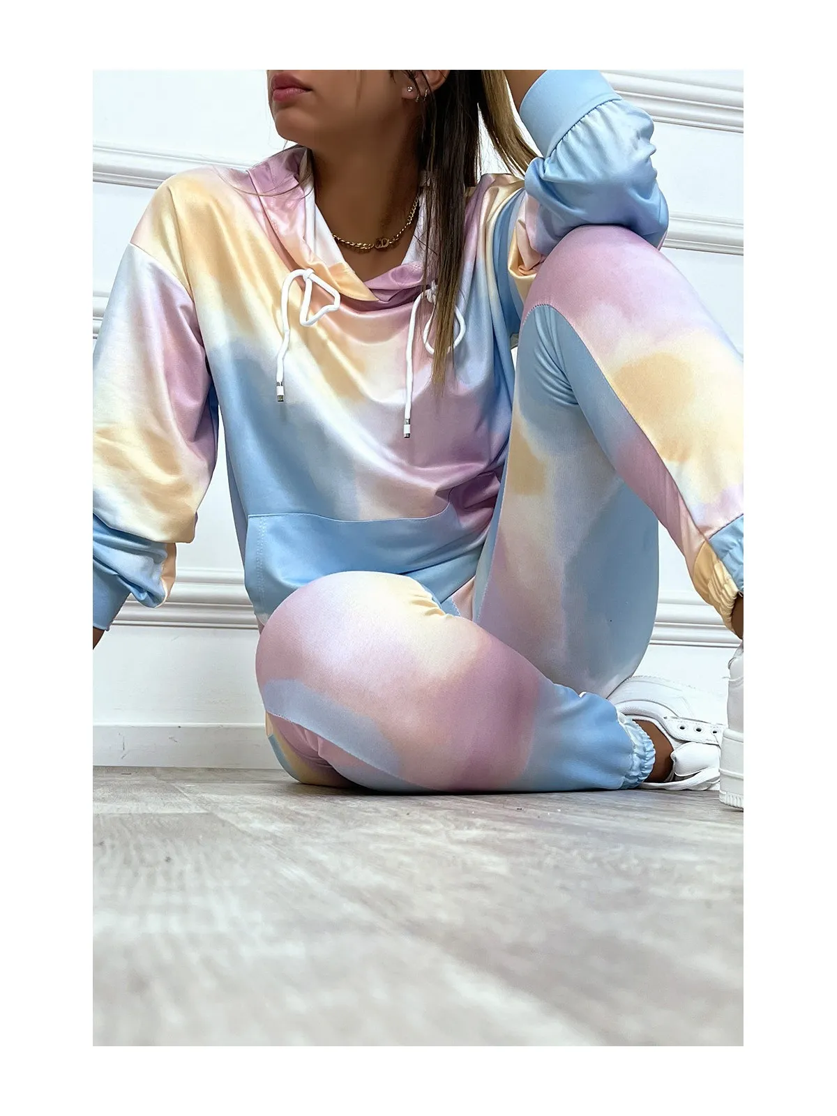 Ensemble sweat et pantalon jogging tie and dye bleu