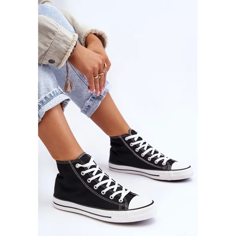 FR1 Baskets montantes classiques pour femmes Remos noires et blanches le noir