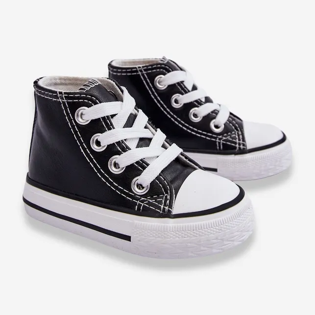 FR1 Baskets Montantes En Cuir Pour Enfant Noir Et Blanc Marney le noir