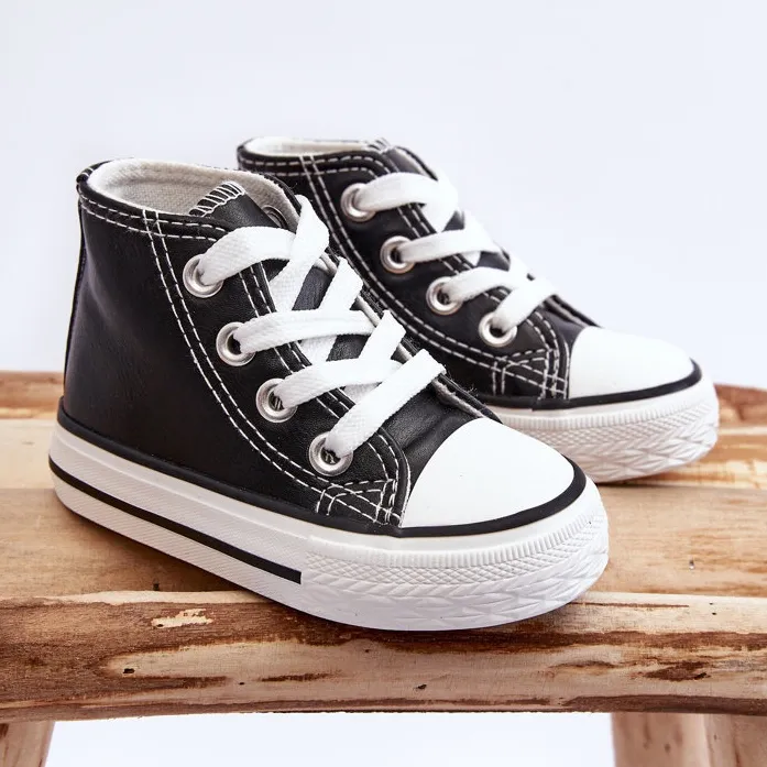 FR1 Baskets Montantes En Cuir Pour Enfant Noir Et Blanc Marney le noir