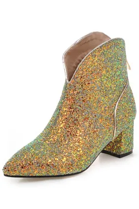 Low boots femme chic en sequins à talon carré