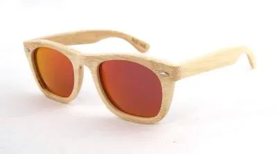 Lunettes de Soleil en Bois Clair Monture Bamboo Verres Miroirs