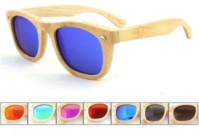 Lunettes de Soleil en Bois Clair Monture Bamboo Verres Miroirs