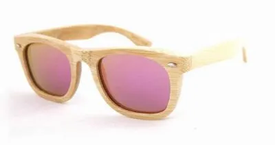 Lunettes de Soleil en Bois Clair Monture Bamboo Verres Miroirs