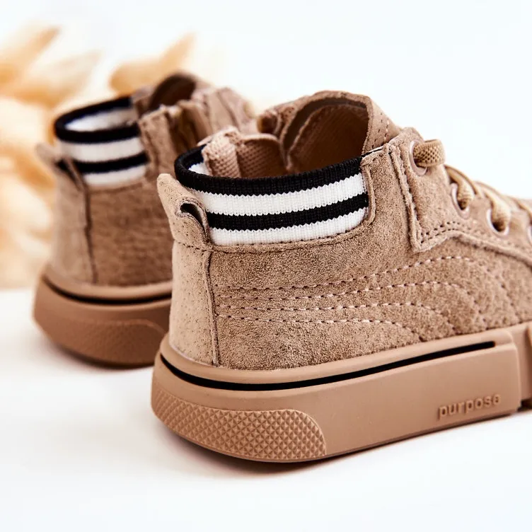 PA1 Baskets Montantes Enfant Beige Boone Avec Fermeture Éclair