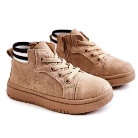 PA1 Baskets Montantes Enfant Beige Boone Avec Fermeture Éclair