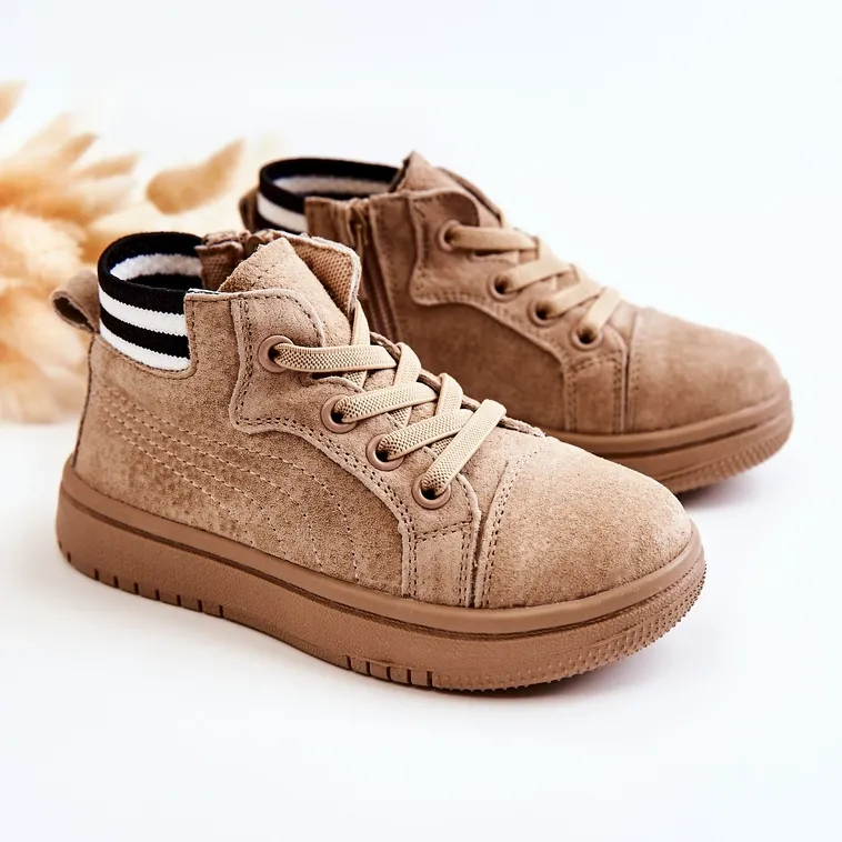 PA1 Baskets Montantes Enfant Beige Boone Avec Fermeture Éclair