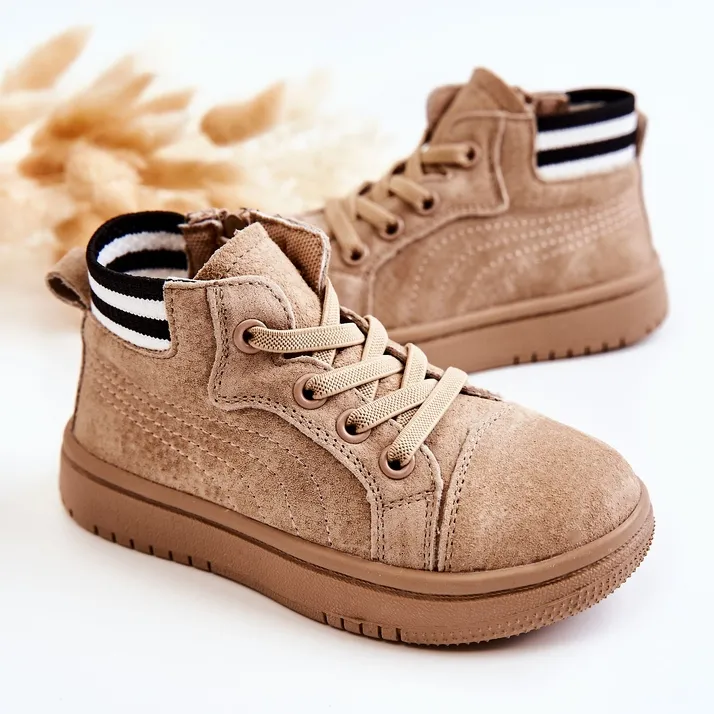 PA1 Baskets Montantes Enfant Beige Boone Avec Fermeture Éclair