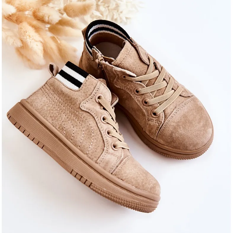 PA1 Baskets Montantes Enfant Beige Boone Avec Fermeture Éclair