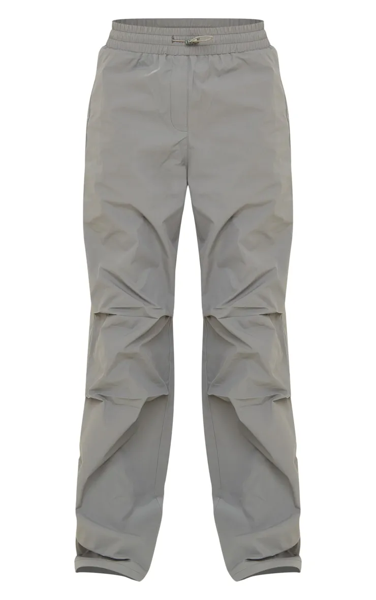 Pantalon cargo en nylon froncé kaki à cordons ajustables