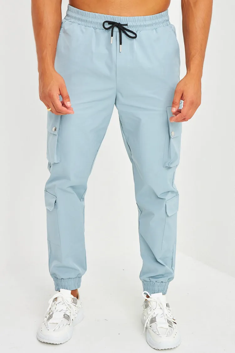 Pantalon de jogging bleu grisé double poches cargo