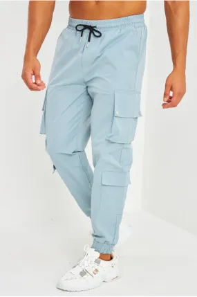 Pantalon de jogging bleu grisé double poches cargo