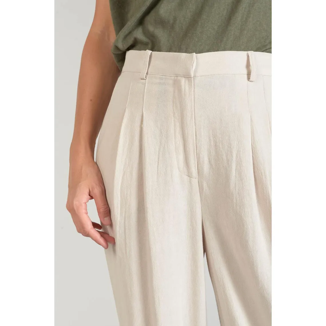 Pantalon droit SAGUA blanc en lin | 3 Suisses