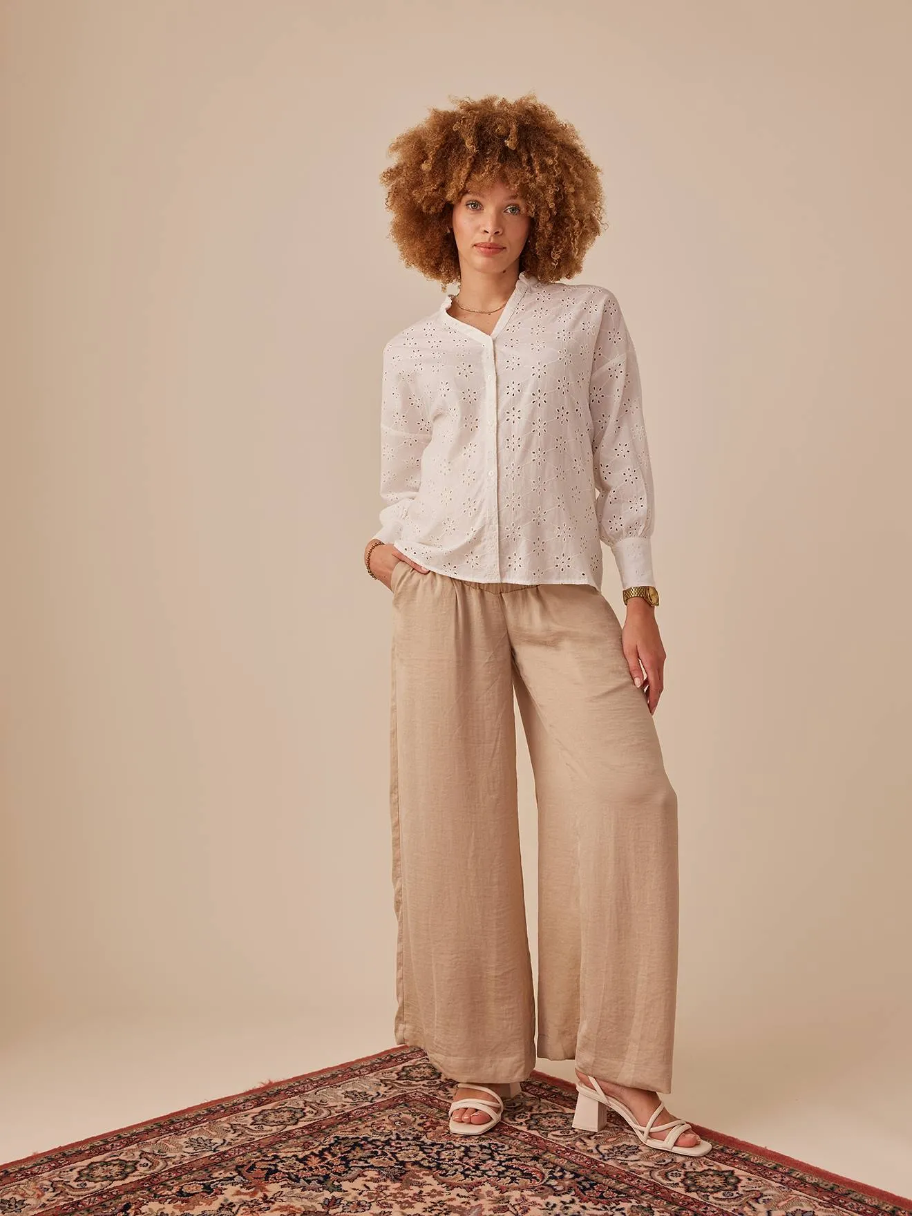 Pantalon fluide grossesse style palazzo ENVIE DE FRAISE sable - Envie de Fraise