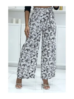 Pantalon palazzo avec joli motif feuille noir