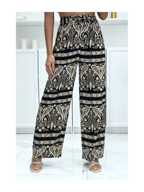 Pantalon palazzo avec sublime motif noir et beige