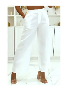 Pantalon palazzo blanc fluide cintré à la taille avec fermeture éclair et joli bouton