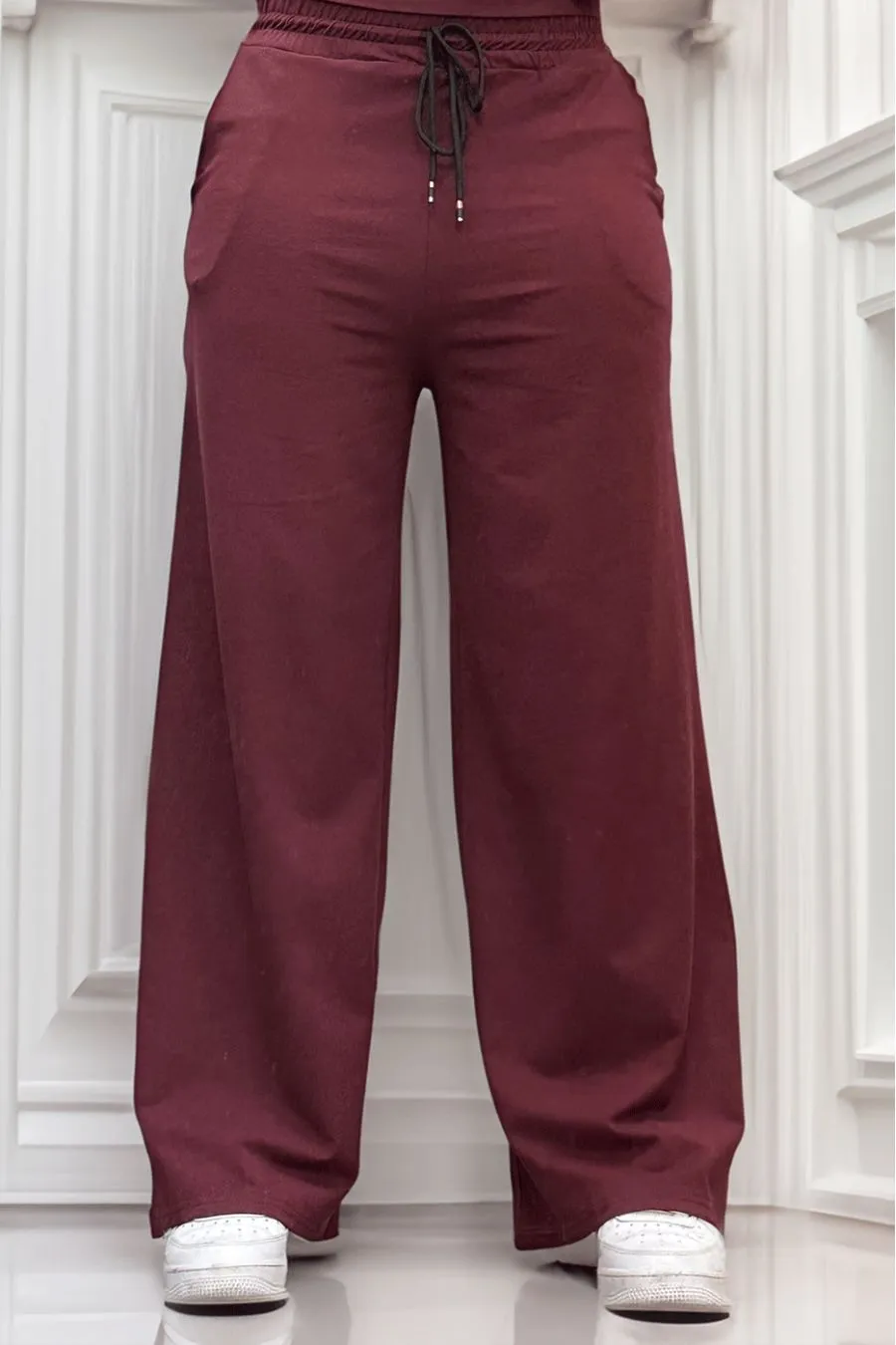 Pantalon palazzo bordeaux avec poches en coton